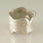 Reticulated, recycled argentium sterling silver ring with white moonstones