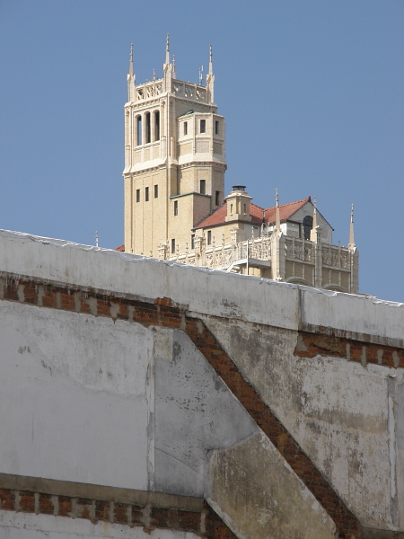 The Jackson Building, peeking out from behind a construction site.