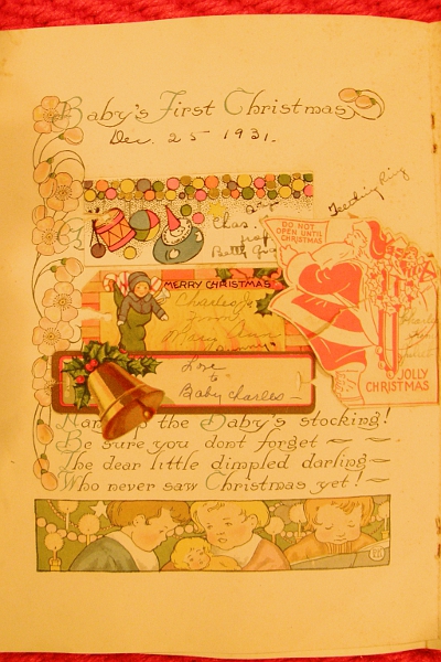 Scrapbook page of Baby's First Christmas from 1931