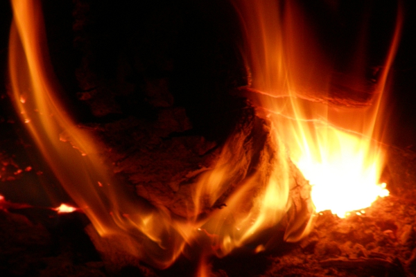 Logs burning in a fireplace