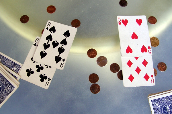 Playing cards and coins