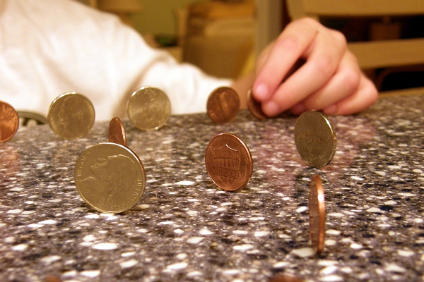 Coins standing on sides