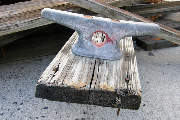 Dock cleat on pulled up plank