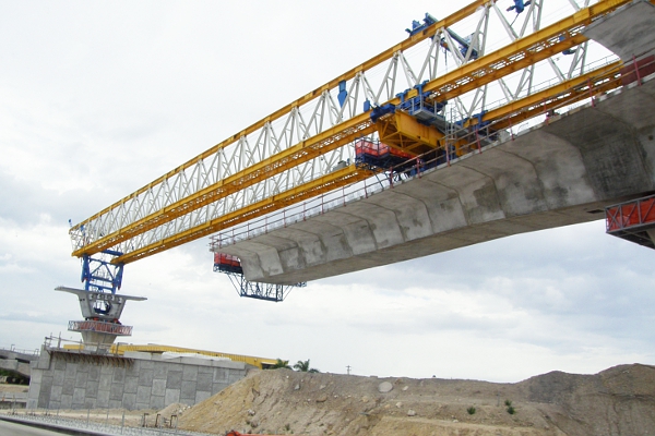 Highway interchange bridge under construction.