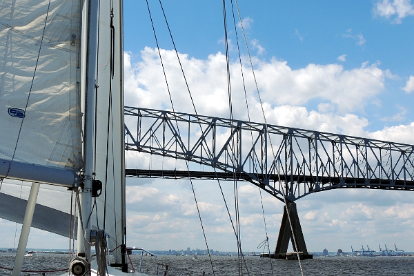 Sailboat and Key Bridge in Baltimore