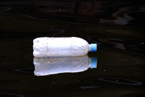 Plastic bottle floating in Baltimore Inner Harbor.