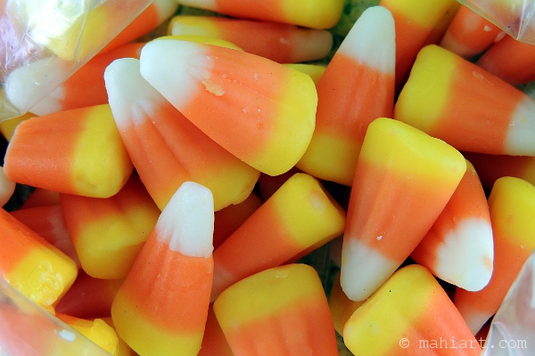 Closeup of candy corn halloween candy