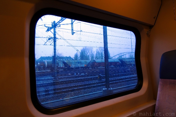 Train seen through a train window
