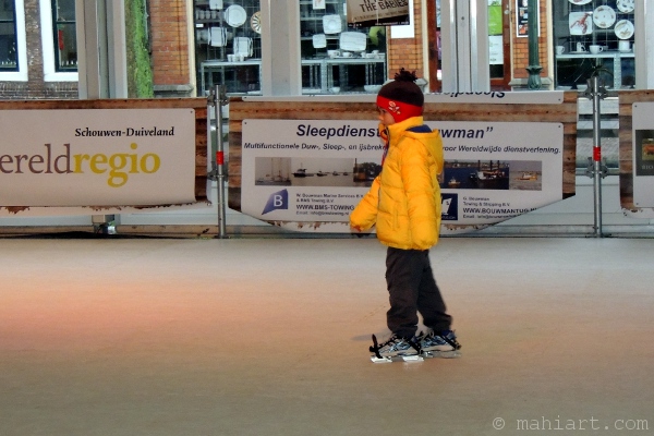 Boy learning to skate