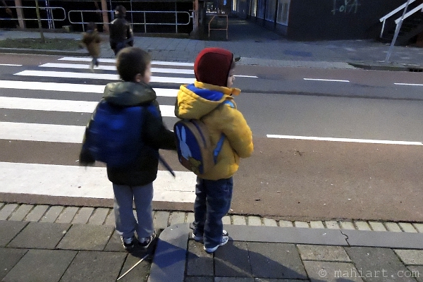 Boys at crosswalk