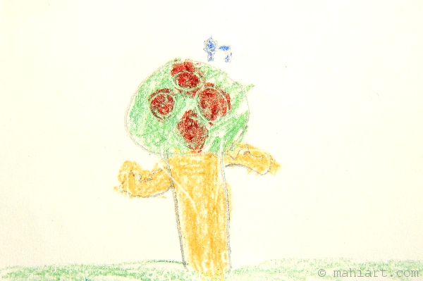 Child's drawing of tree and bird