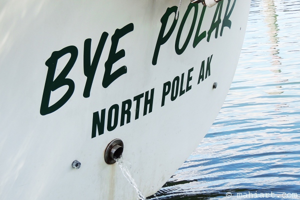 Transom of Bye Polar boat with port of call North Pole, AK