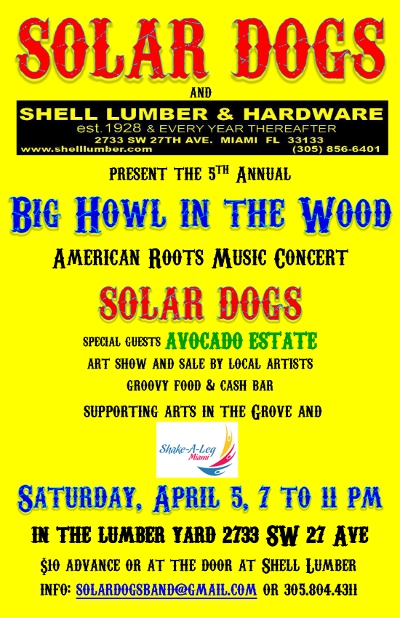 Poster for Big Howl in the Wood, music and art show in Coconut Grove, Florida