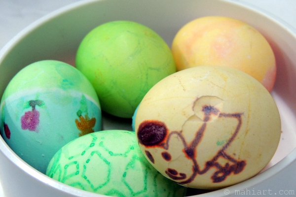 Easter eggs dyed and decorated by a 6 year old and his mom